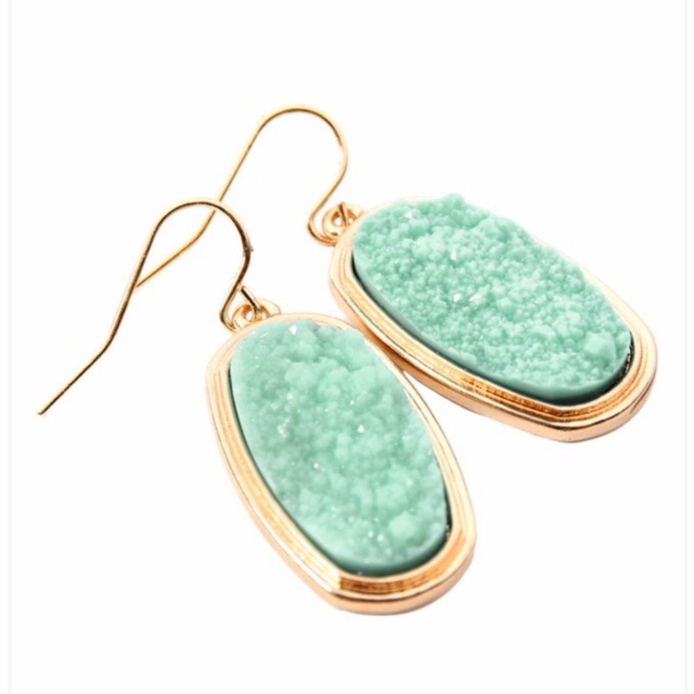Mint Druzy Oval Drop Earrings